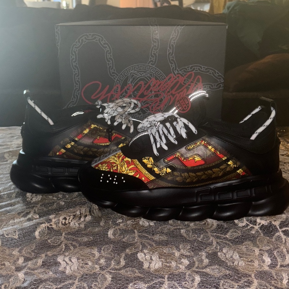 Versace Black and Gold Patterned Sneakers